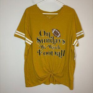 NOBO NEW Football Graphic V-Neck Tie Front Tee Womens 2XL Gold
